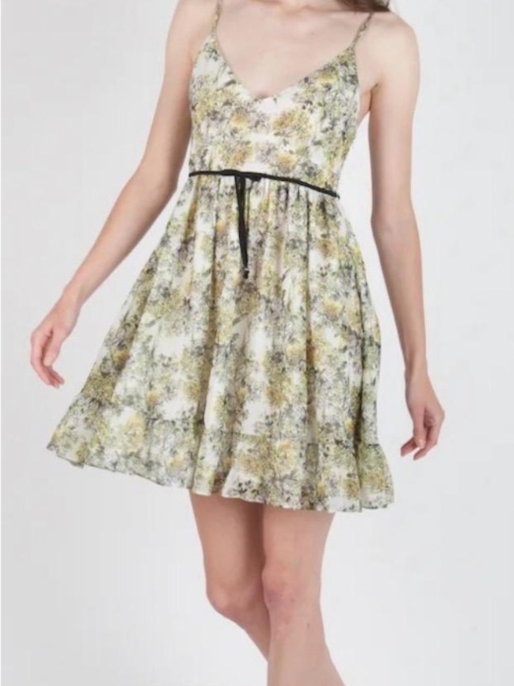 Super Natural Benazir Floral Mini Dress in Yellow Ditsy NWT Size Small